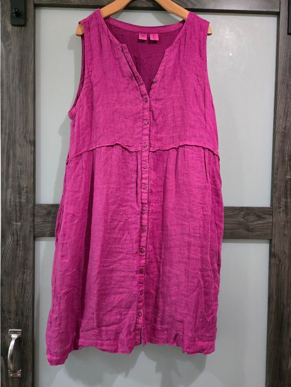 Artisan NY Womens Boho Magenta Fuchsia Linen Dress Size Large